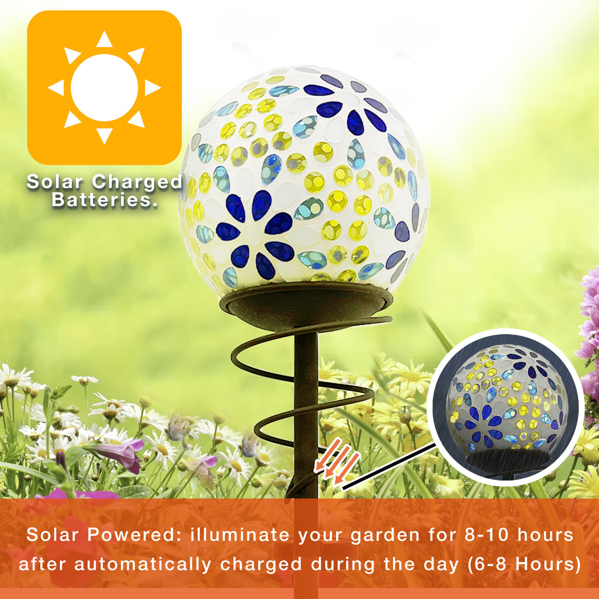 Mosaic Gazing Globe Solar Garden Stake 3