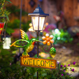 Hummingbird Welcome Sign Solar Garden Stake