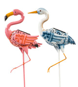 Flamingo and Crane Solar Garden Stake, Set of 2