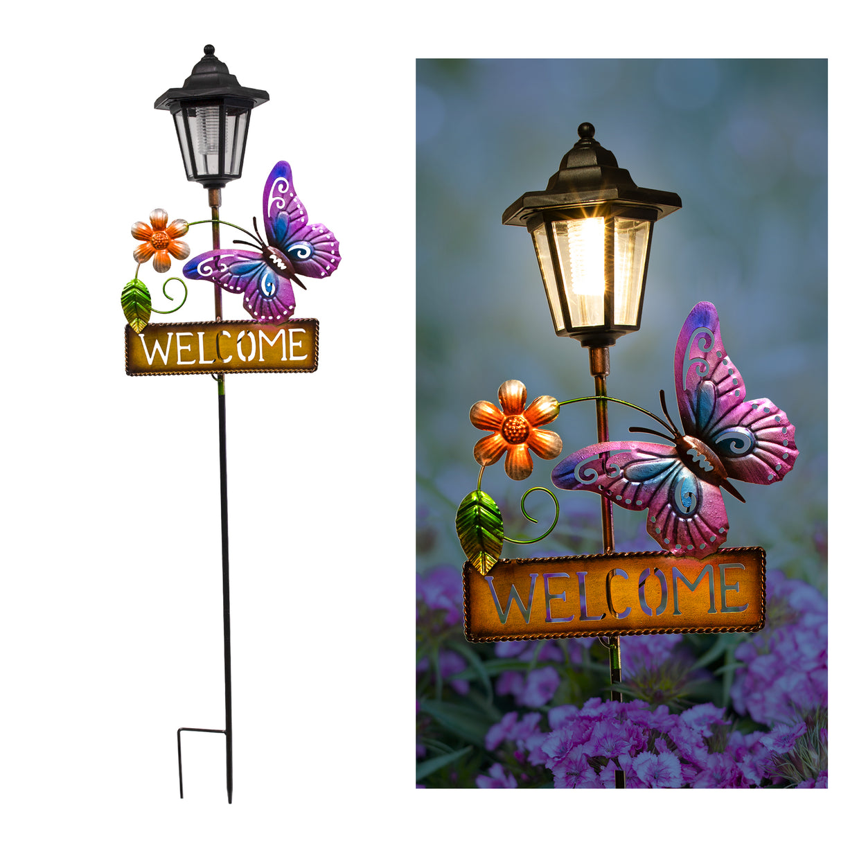 Butterfly Welcome Sign Solar Garden Stake