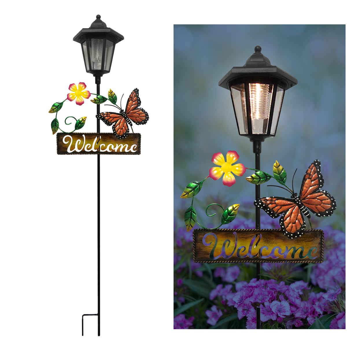 Monarch Butterfly Welcome Sign Solar Stake Light