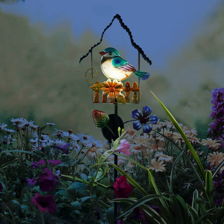 Blue Jay and Cardinal Solar Garden Stake Crosslight