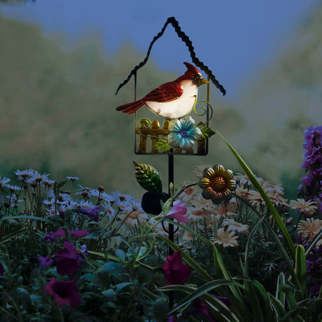 Blue Jay and Cardinal Solar Garden Stake Crosslight