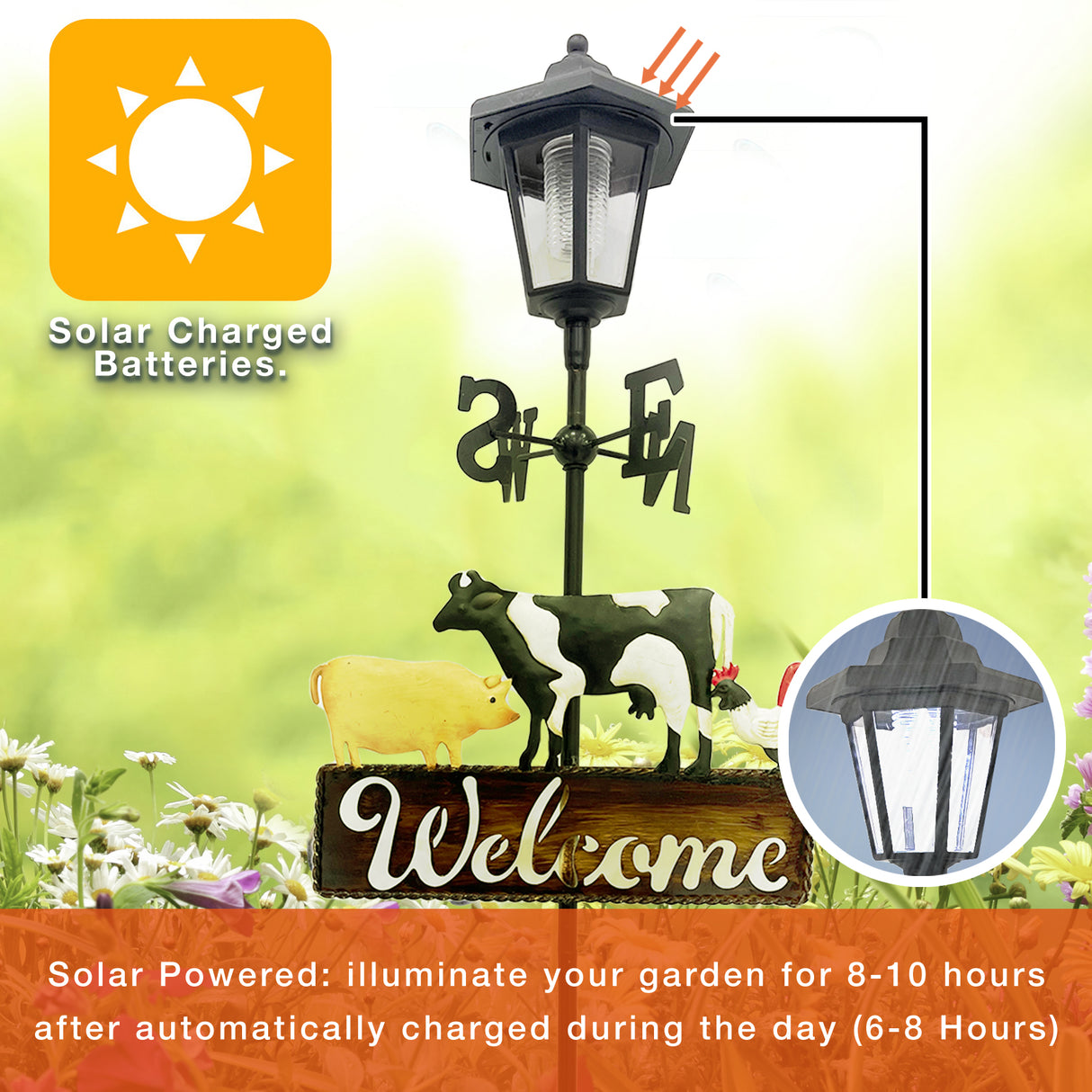 Farm Animal Weathervane Solar Stake Light