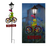Frog and Flamingo Welcome Sign Solar Garden Stake