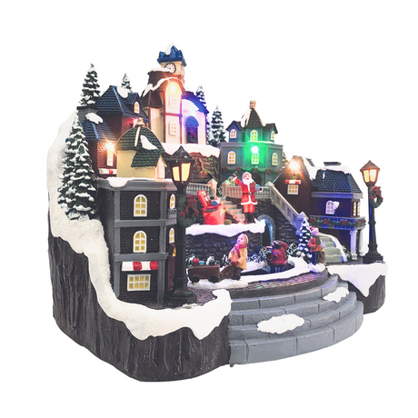Animated Village with Train & Santa